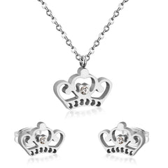 Ensemble Royal Sparkle : collier pendentif couronne et boucles d'oreilles