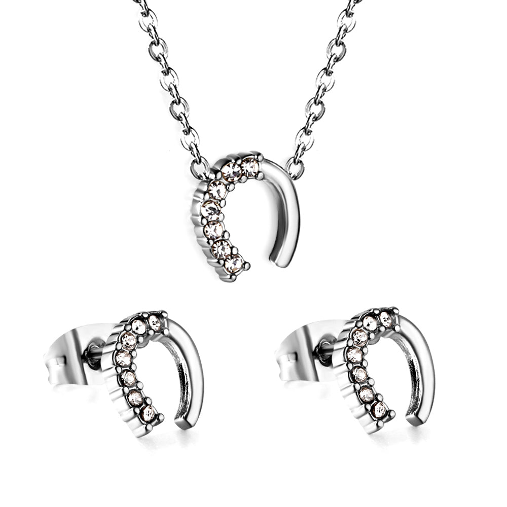 Ensemble de bijoux porte-bonheur : collier et boucles d'oreilles fer à cheval
