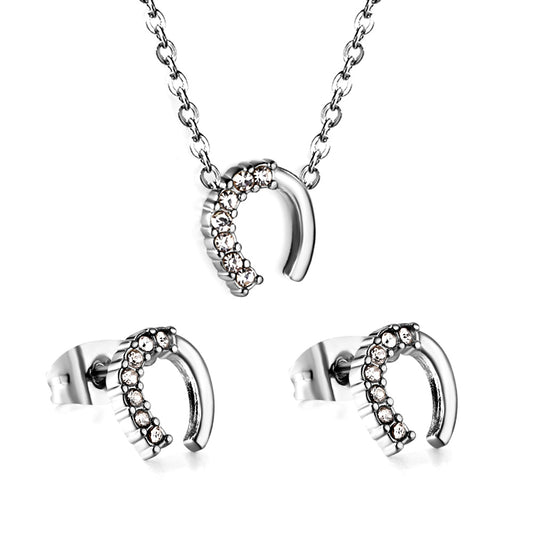 Ensemble de bijoux porte-bonheur : collier et boucles d'oreilles fer à cheval