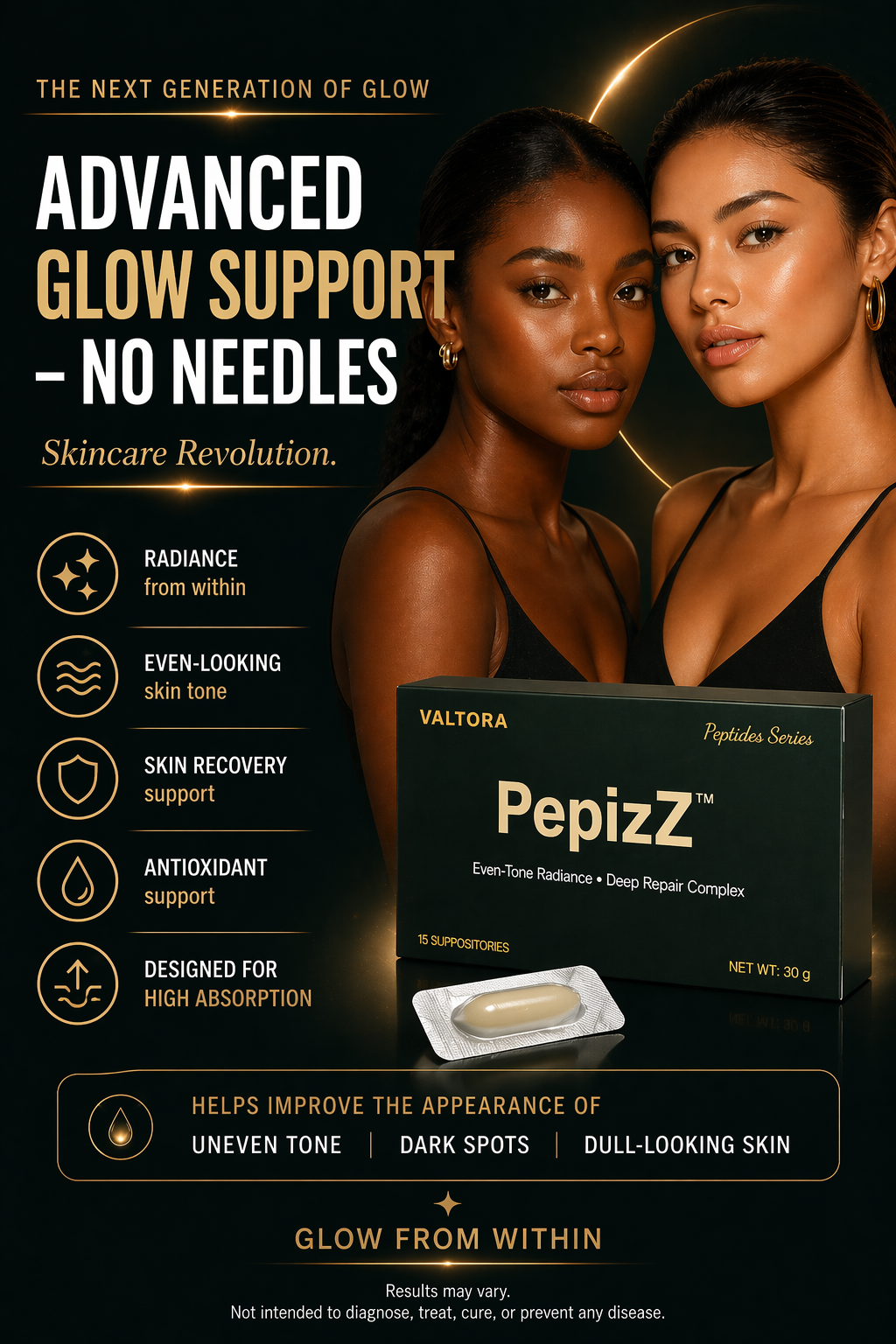 PepizZ™ Gluta Suppositories –  15 days Reset, Inner Radiance Support, Beauty From Within Formula, 15 count