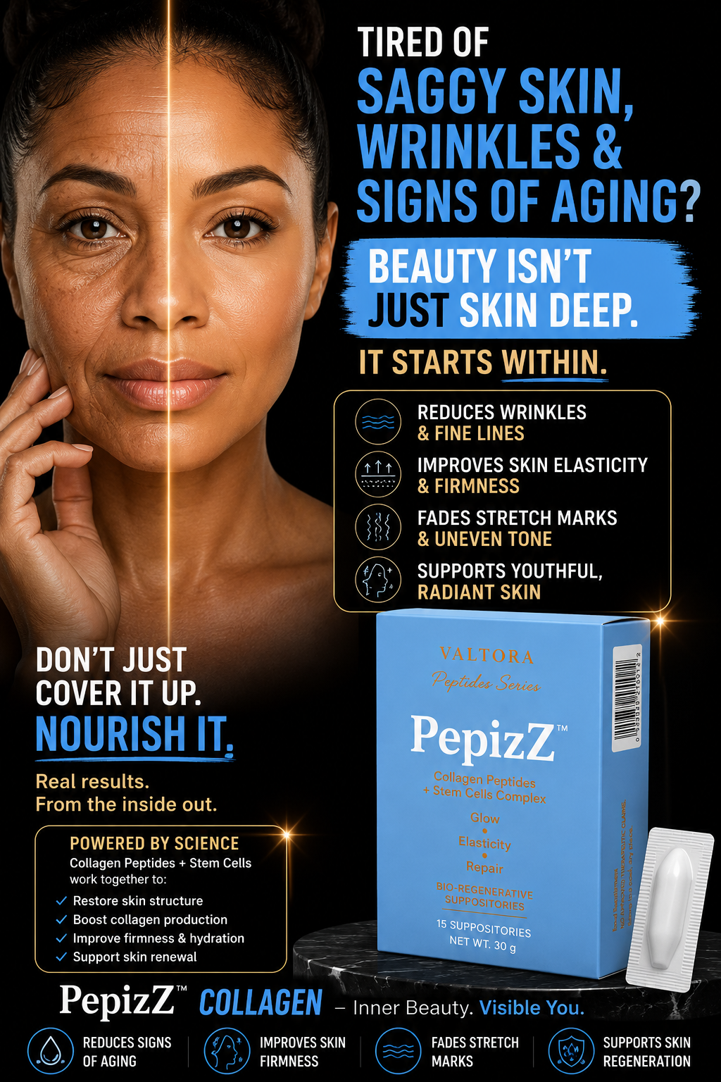 Pepizz Collagen Suppositories - Glow, Elasticity, Skin Vitality