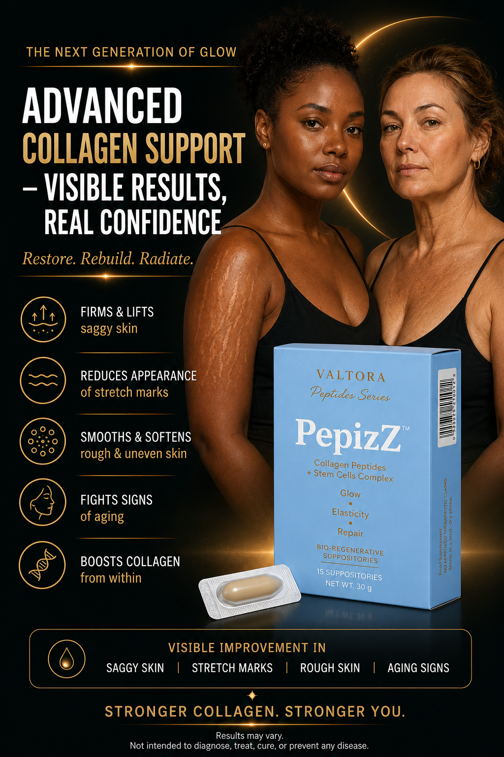 Pepizz Collagen Suppositories - Glow, Elasticity, Skin Vitality