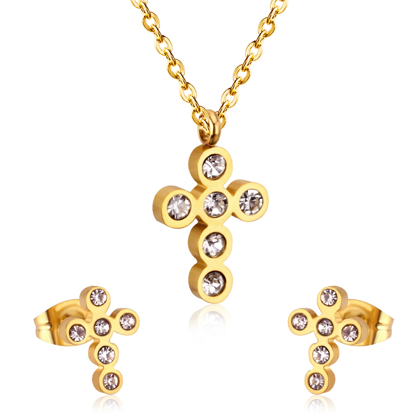 Ensemble Croix en Cristal : Pendentif et Boucles d'Oreilles