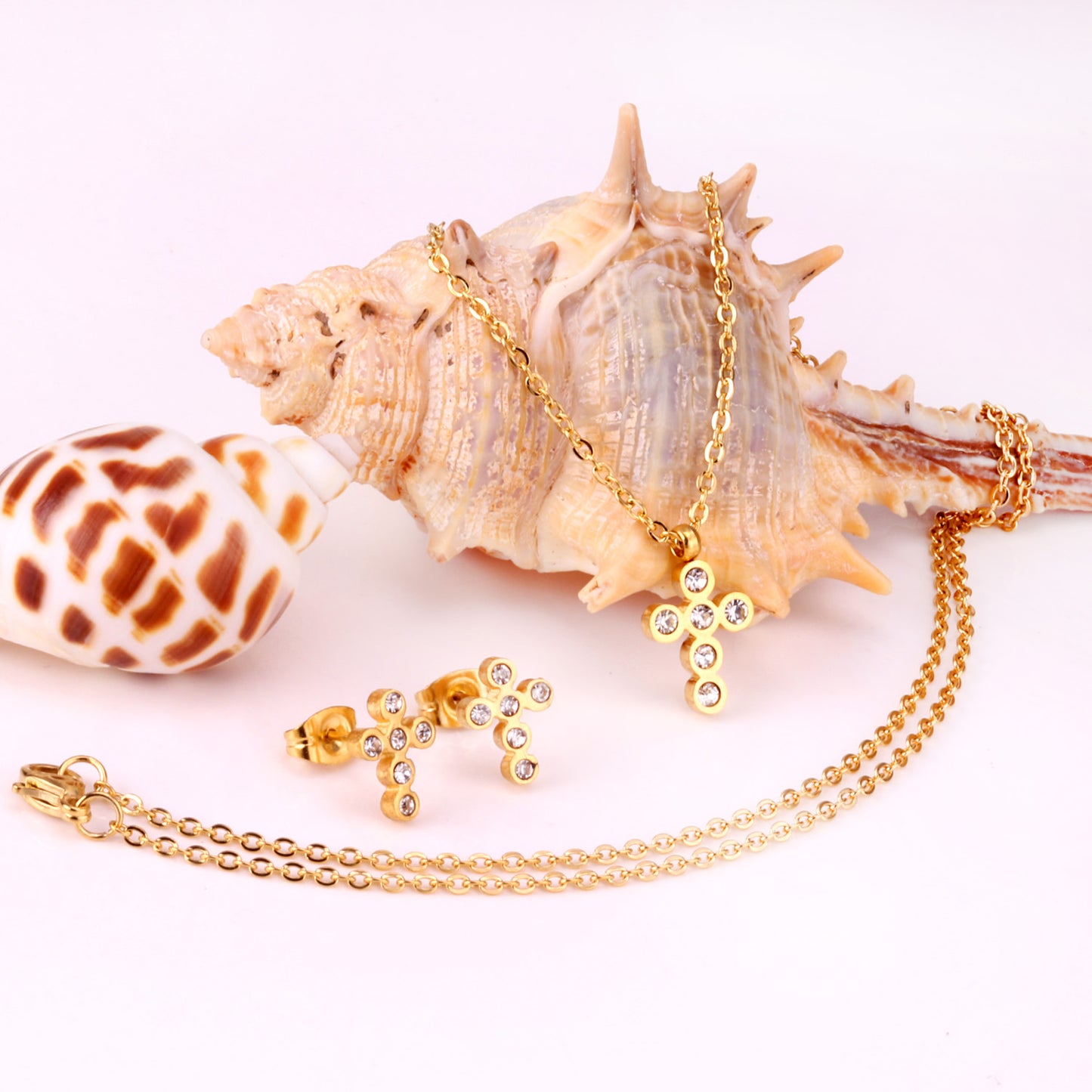 Ensemble Croix en Cristal : Pendentif et Boucles d'Oreilles