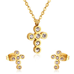 Ensemble Croix en Cristal : Pendentif et Boucles d'Oreilles