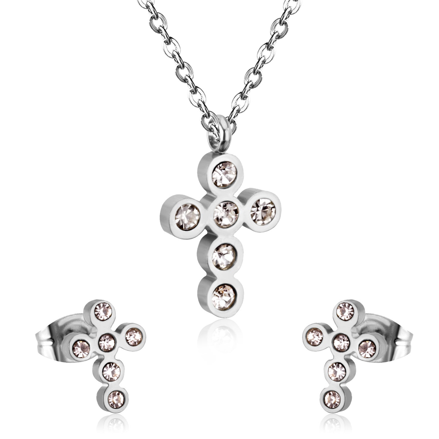Ensemble Croix en Cristal : Pendentif et Boucles d'Oreilles