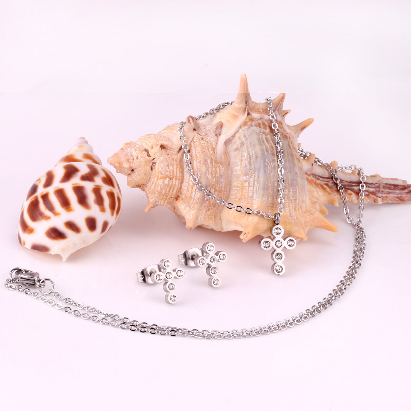 Ensemble Croix en Cristal : Pendentif et Boucles d'Oreilles