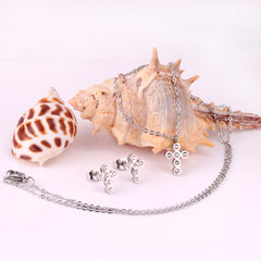 Ensemble Croix en Cristal : Pendentif et Boucles d'Oreilles