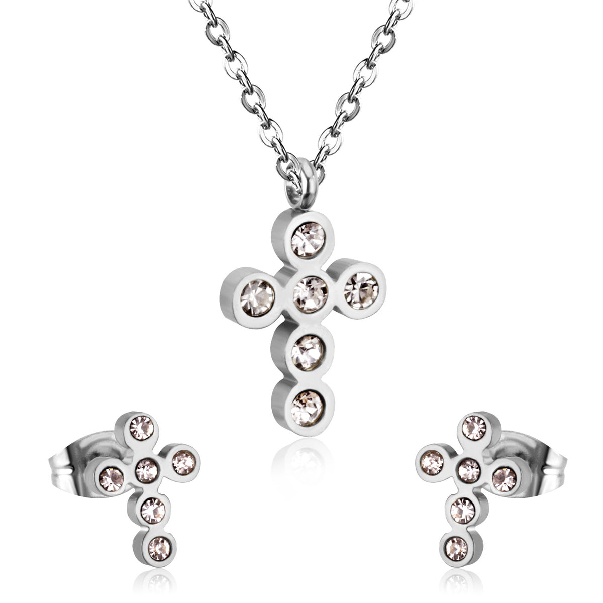 Ensemble Croix en Cristal : Pendentif et Boucles d'Oreilles