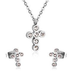 Ensemble Croix en Cristal : Pendentif et Boucles d'Oreilles
