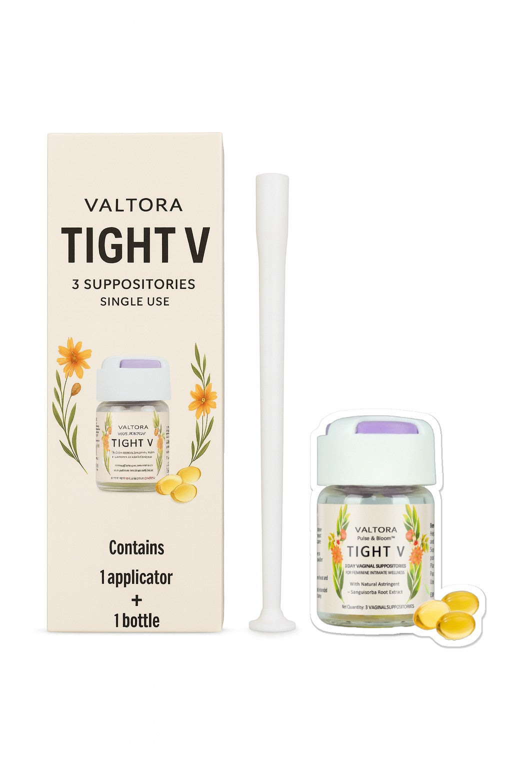 Valtora -Tight V Plant-Based Vaginal Wellness Suppositories | 3-Day Refresh | Feminine Care